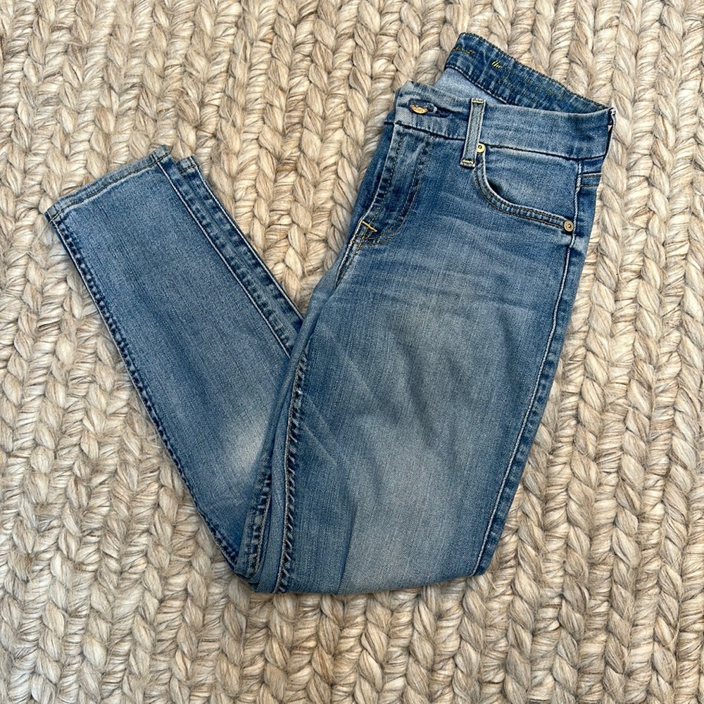 Medium blue cropped skinny jeans